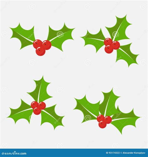 Holly Berry Sprig. Christmas Season Decoration. Holly Green Leaves And