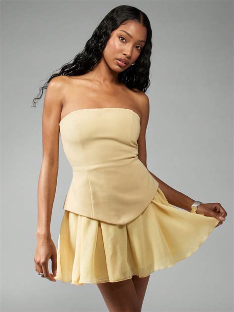 Strapless Mini Cocktail Dress Crepe Chiffon A-Line Party Formal Wedding