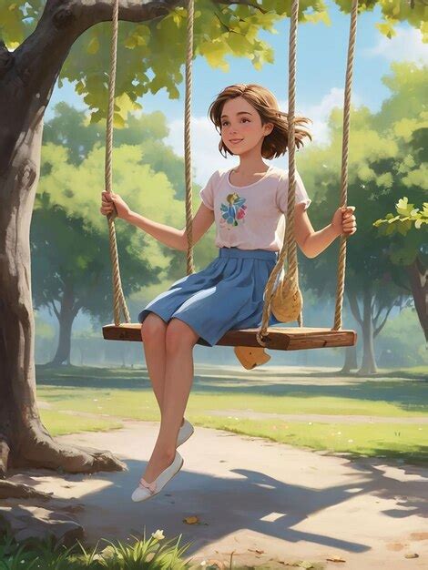 premium photo  girl  swinging   swing   tree