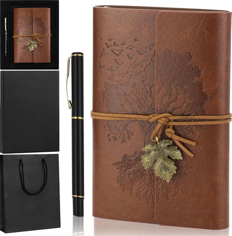 Amazon.com : Gueevin Leather Journal and Pen Gift Set Refillable Tree