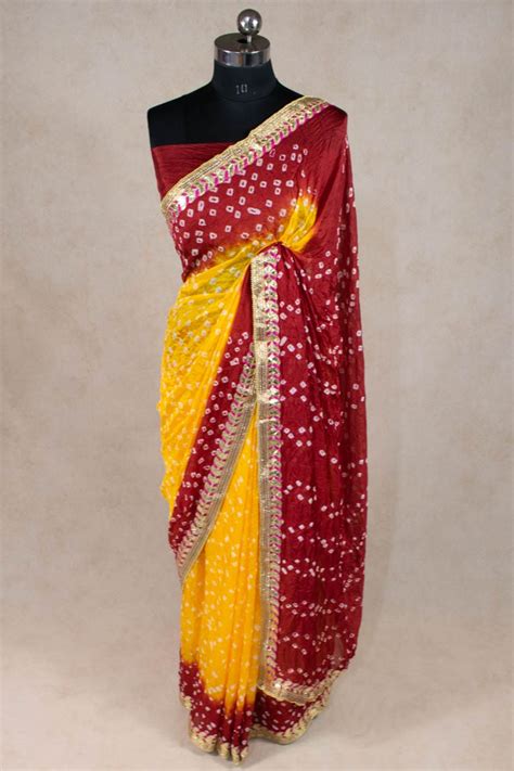 Elegance Redefined: Art Silk Bandhani Saree with Gota Patti Border ...