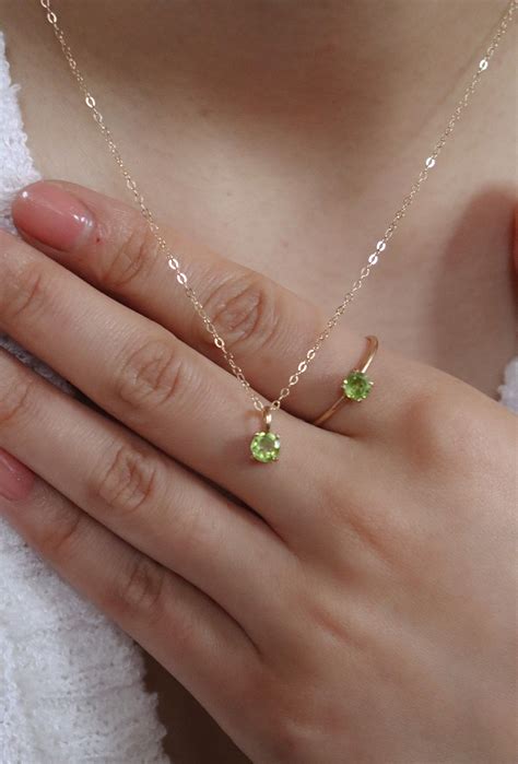 August Birth Stone Necklace, Peridot Necklace, Peridot Ring, Gold