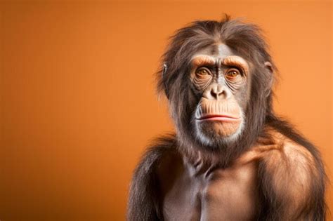 Premium Photo | Australopithecus on a orange studio background ...