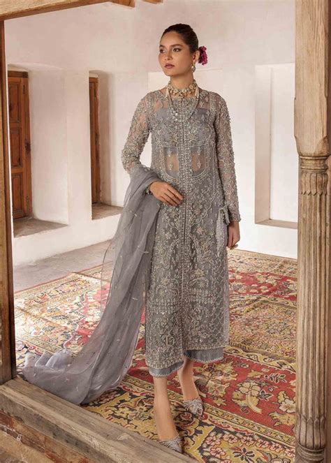 classic grey embellished pakistani wedding dress kameez trousers