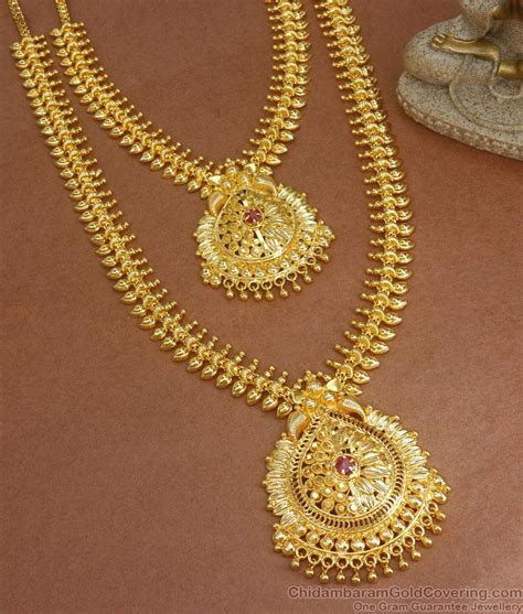 elegant gold imitation haram necklace combo set kerala bridal