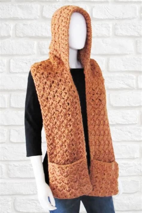 Free Crochet Pattern for Hooded Scarf with Pockets - Crochet Dreamz