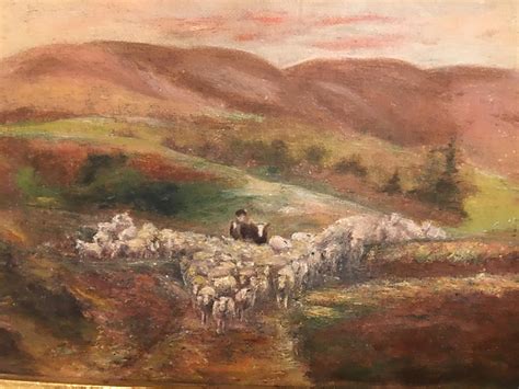 Oil on Canvas Painting of a Shepherd with His Sheep, Unsigned, Late ...