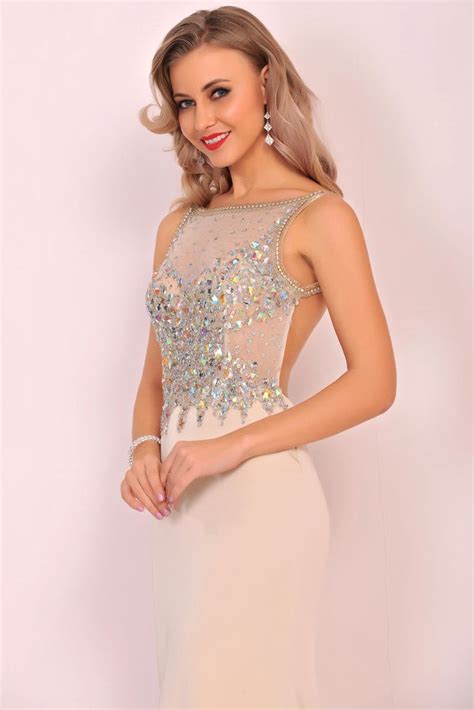 Spandex Beaded Bodice Mermaid Sweep Train Prom Dresses Online – jolilis