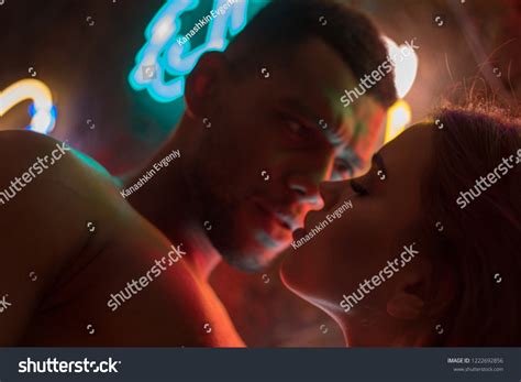 Passionate Naked Couple Kissing On Background Stock Photo 1222692856