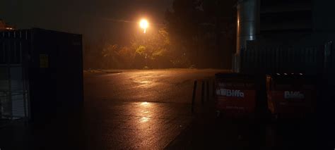 Loading bay at night with light misty rain : r/pics