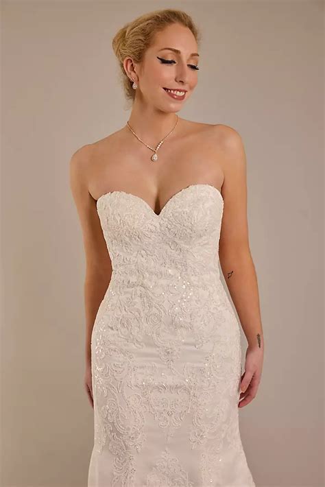 Beaded Satin Strapless Mermaid Wedding Dress | David's Bridal