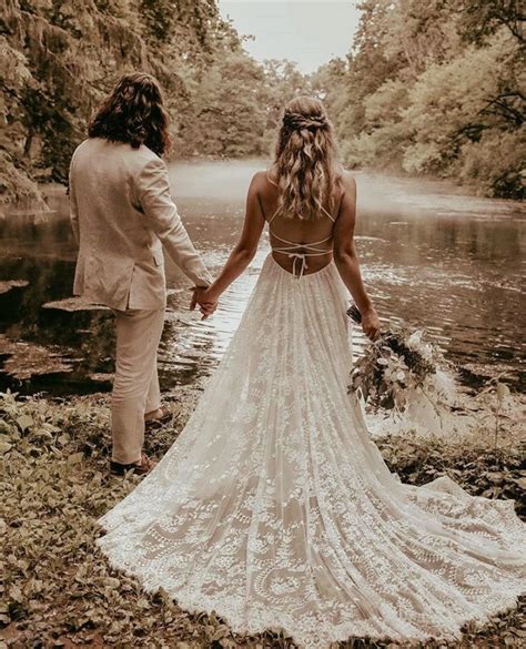 Beach Boho Wedding Dress With Vintage French Lace Open Criss Cross Back ...