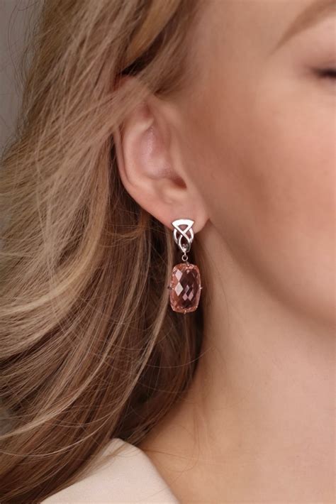 Серьги с розовым морганитом из серебра — TOSYA STORE
