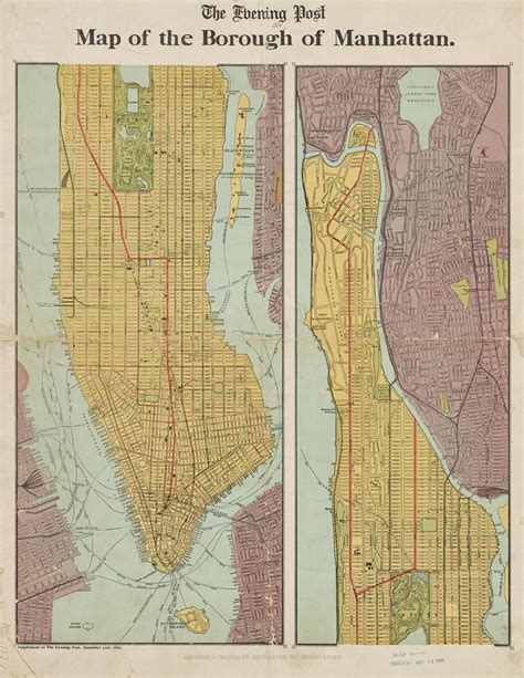 Map of the borough of Manhattan by Evening Post - Artvee