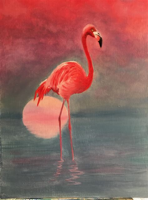 Розовый фламинго в лучах заката... Холст, масло | Flamingo pictures ...