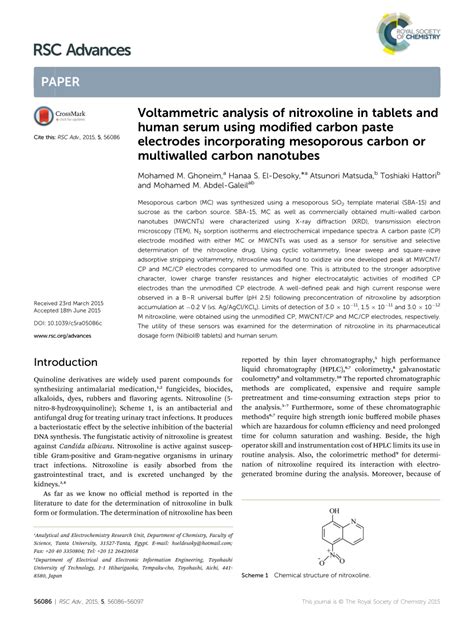 (PDF) Voltammetric analysis of nitroxoline in tablets and human serum ...