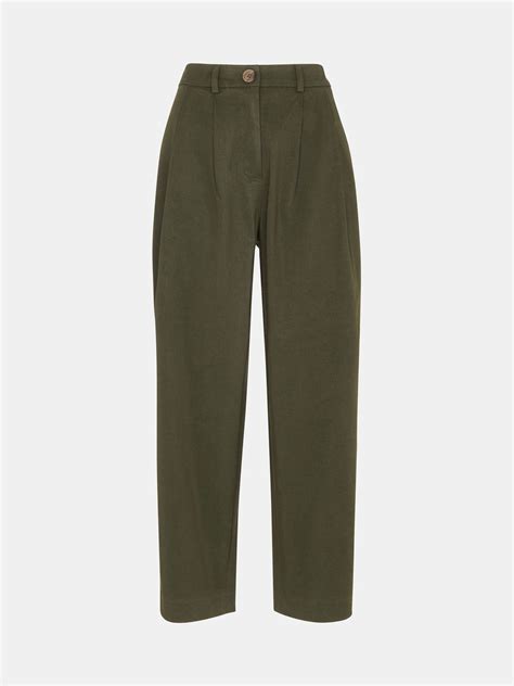 Buy Whistles Khaki Green Petite Bethany Cotton Barrel Trousers from the