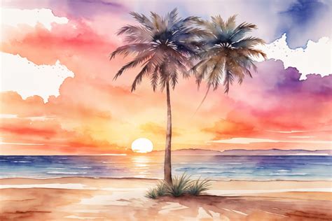 Watercolor Sunset Beach Landscape Graphic by Forhadx5 · Creative Fabrica