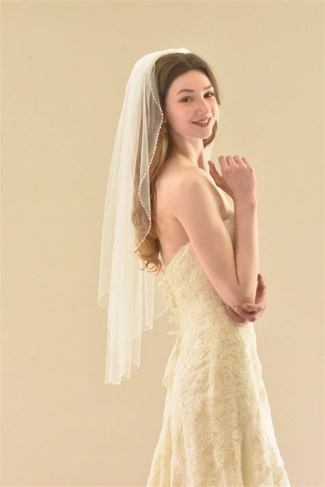 Simple Beaded Edge Hip Veil | WeddingVeil.com