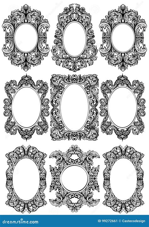 Vintage Baroque Frame Decor Set. Detailed Ornament Vector Illustration ...